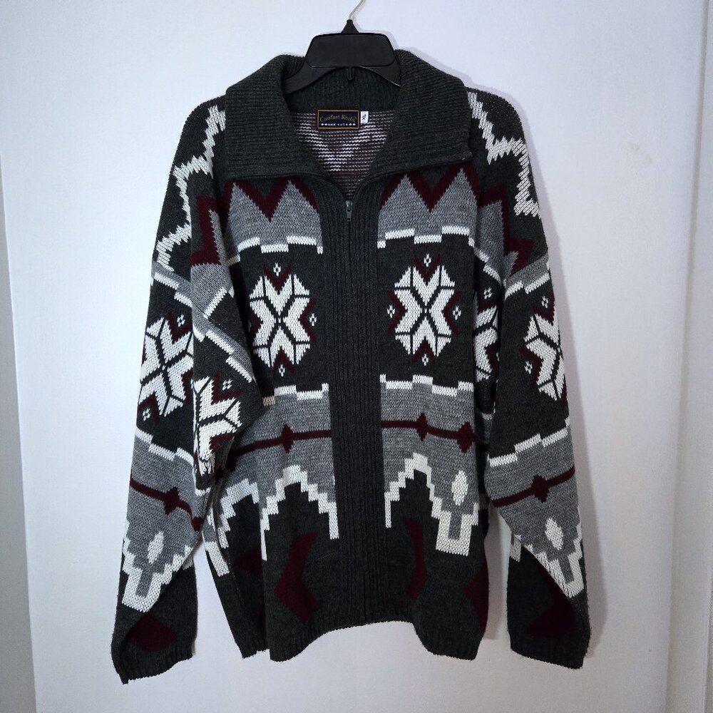Vintage Comfort Knits Zip-up Knit Acrylic Sweater